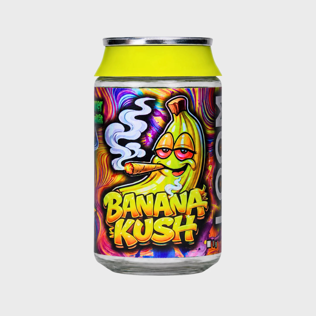 Loom DNT-9 Blüten Dose Banana Kush im Getränkedosen-Look mit Comic-Banane