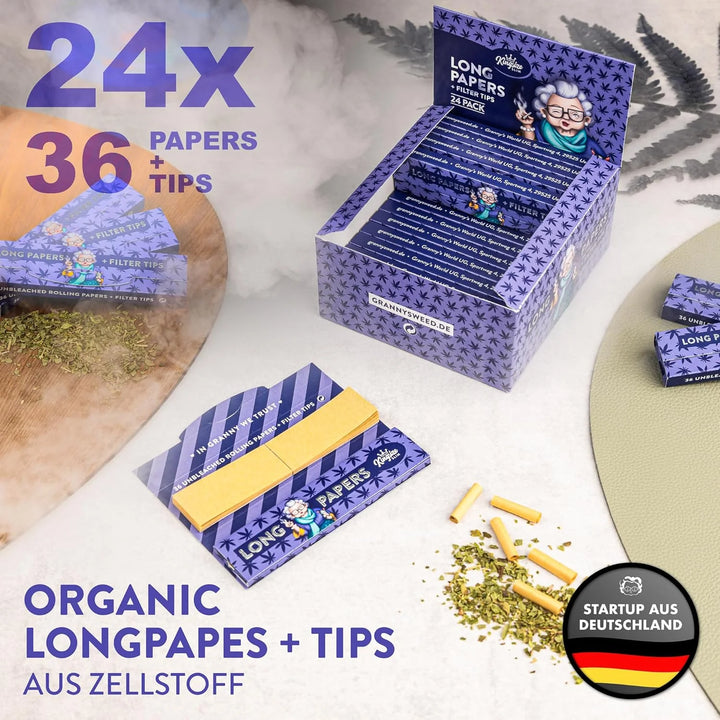 Granny's Long Papers mit Filtertips – 108x45 mm, King Size, Ungebleicht