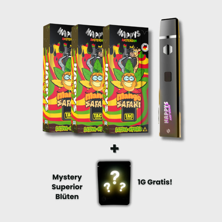 Happys Amsterdam Premium 1ml TAC Vape Mango Safari - Sativa Hybrid